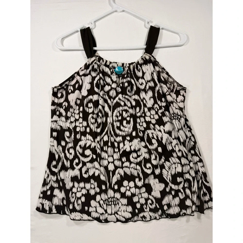 IZ Byer‎ Tank Top Women Medium Brown White Excellent Ikat Damask Turquoise Boho